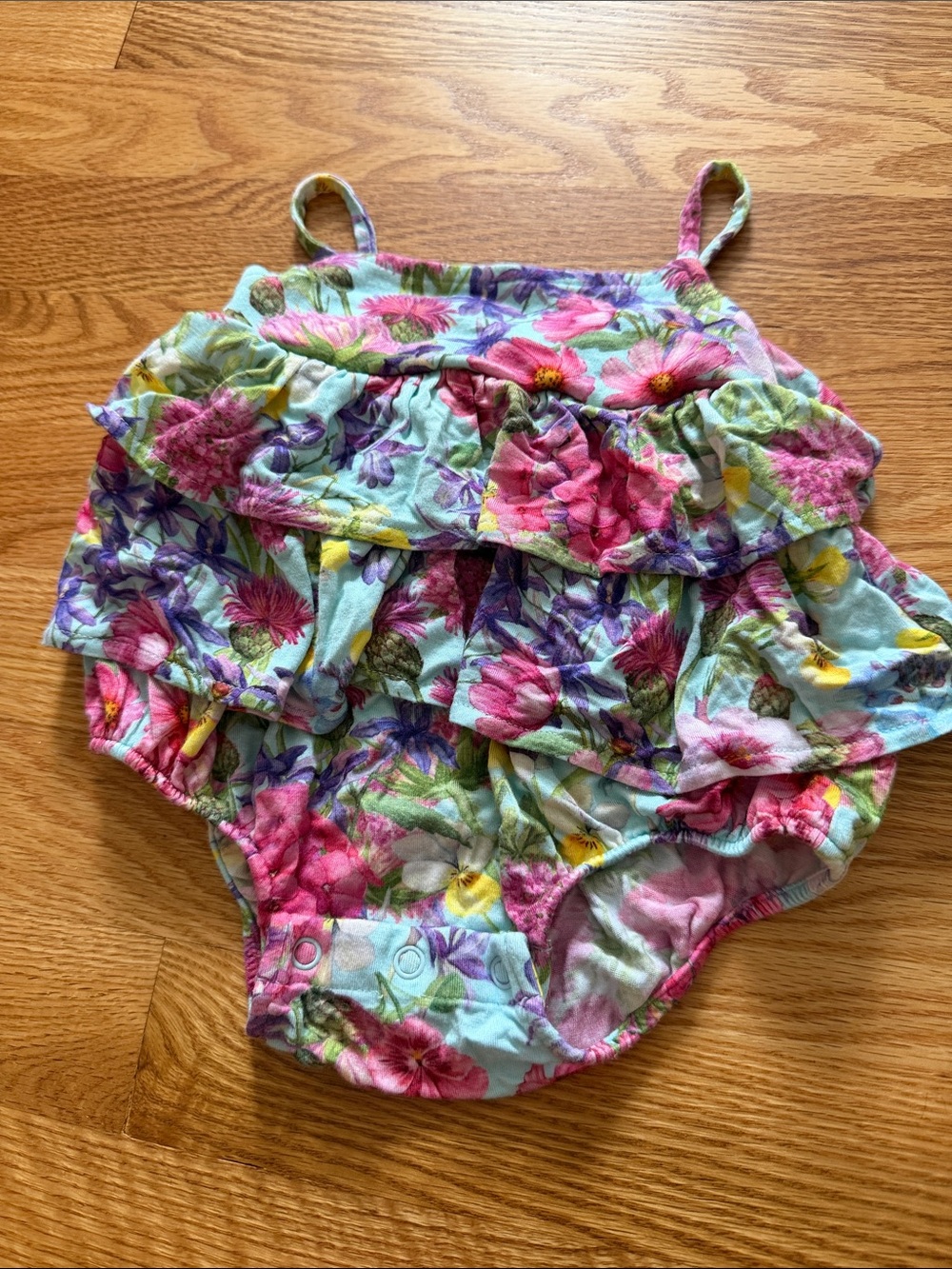 Posh Peanut ruffled sleeveless bubble romper - Hadley floral print - 3-6M